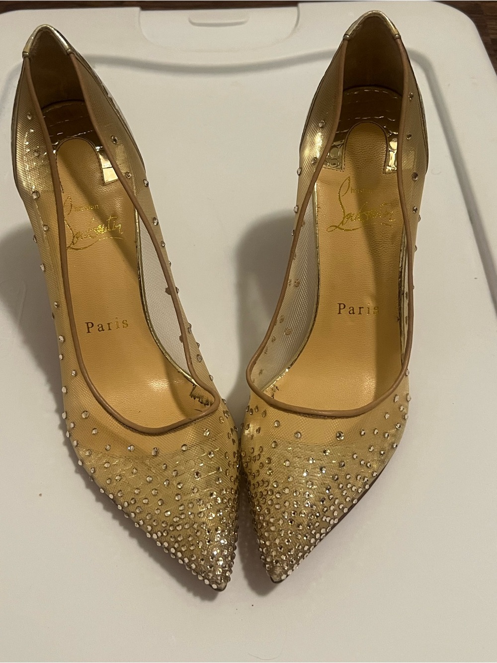 Christian Louboutin Follies Strass Pumps in Light Silk Nude with Red Sole - Picture 2 of 7